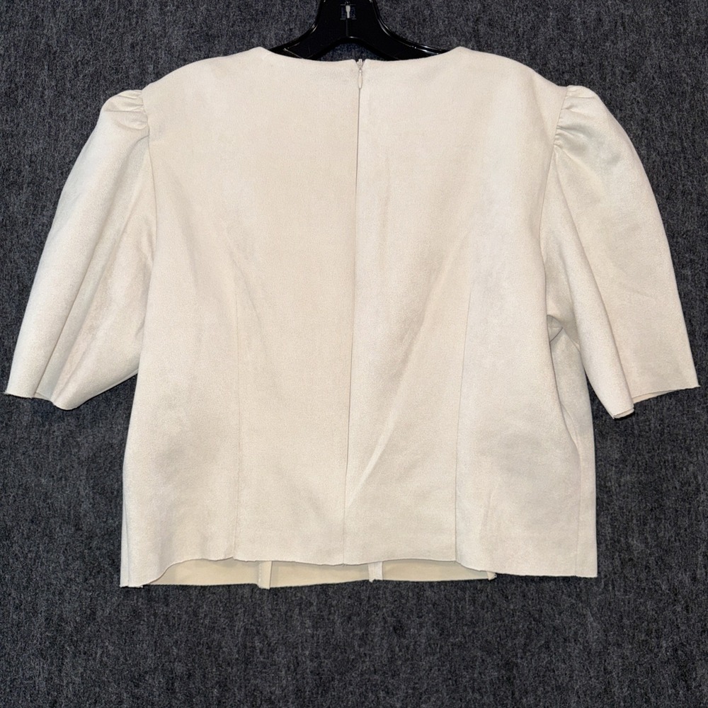 TRUTH by Republic Women Beige Puff Sleeve Blouse Structured Top‎ Minimal Chic XL - Picture 2 of 7